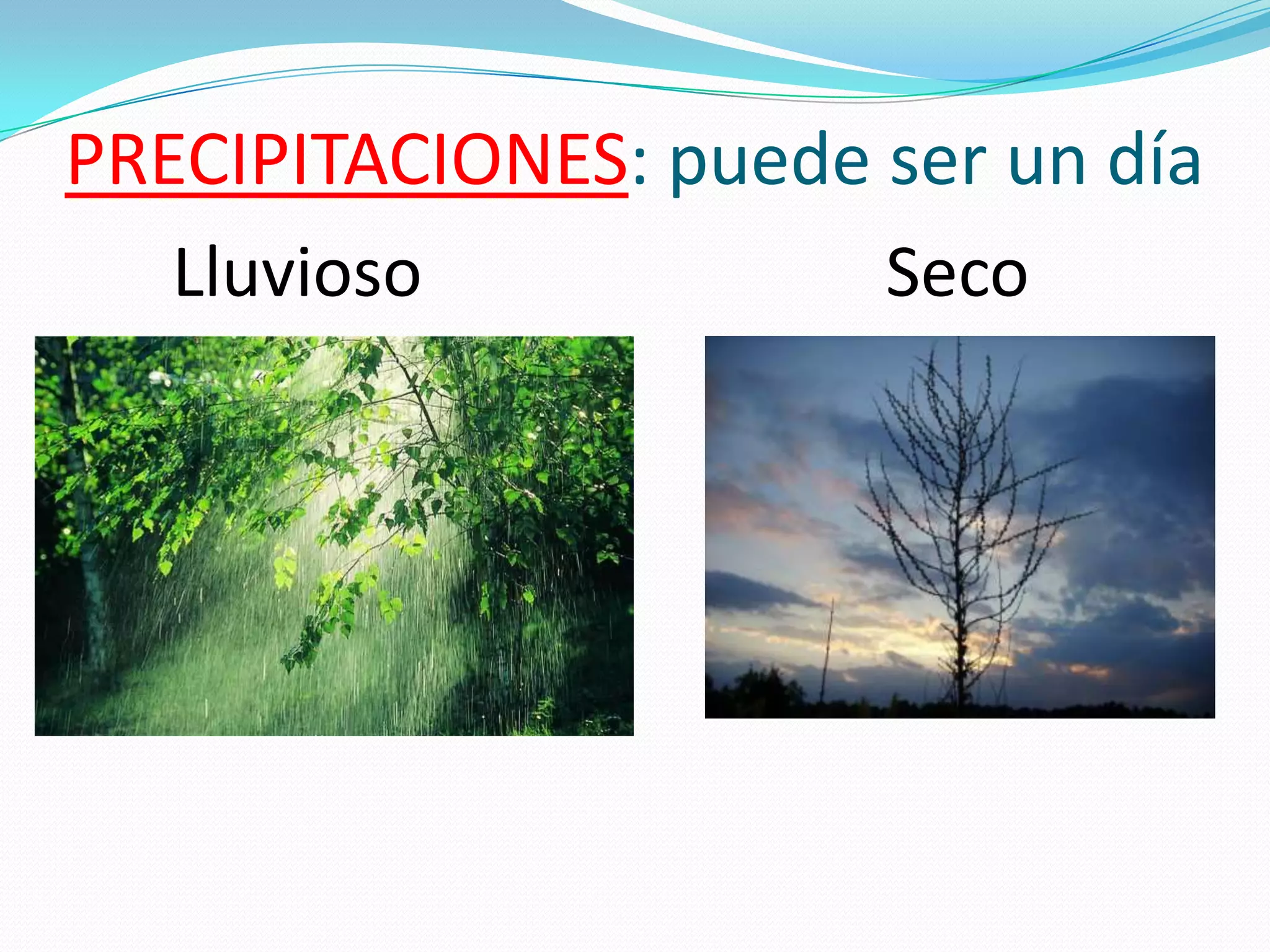 PRECIPITACIONES: puede ser un día
   Lluvioso            Seco
 