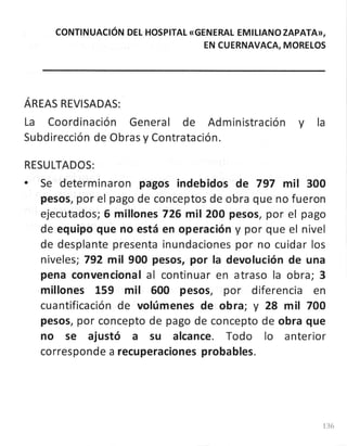 CONTINUACIÓN DEL HOSPITAL «GENERAL EMILIANO ZAPATA»,
EN CUERNAVACA, MORETOS
AREAS REVISADAS:
La Coordinación General de Ad...