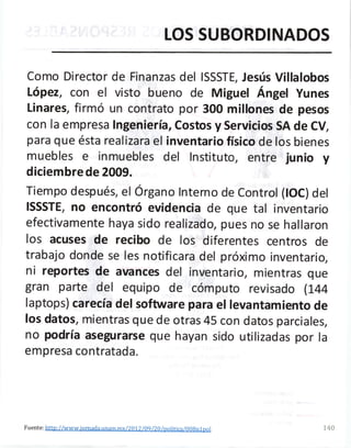 LOS SUBORDINADOS
Como Director de Finanzas del ISSSTE, Jesús Villalobos
López, con el visto bueno de Miguel Ángel Yunes
Li...