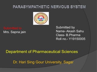Submitted to
Mrs. Sapna jain
Submitted by
Name- Akash Sahu
Class- B.Pharma
Roll no.- Y19150005
Department of Pharmaceutical Sciences
Dr. Hari Sing Gour University, Sagar
 