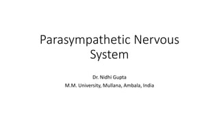 Parasympathetic Nervous
System
Dr. Nidhi Gupta
M.M. University, Mullana, Ambala, India
 