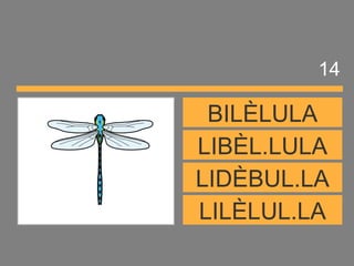 LILÈLUL.LA
LIDÈBUL.LA
LIBÈL.LULA
BILÈLULA
14
 