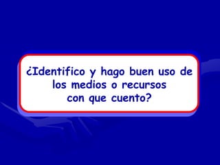 ¿Identifico y hago buen uso de
    los medios o recursos
       con que cuento?
 