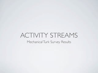 ACTIVITY STREAMS
 Mechanical Turk Survey Results
 
