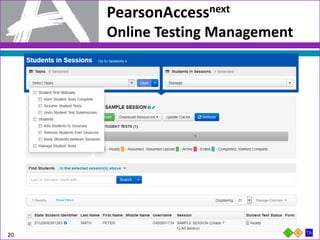 PearsonAccessnext
Online Testing Management
20
 