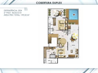 COBERTURA DUPLEX

DEPENDÊNCIA 1004
2O PISO - BLOCO 01
ÁREA PRIV. TOTAL: 199,02 M2
 