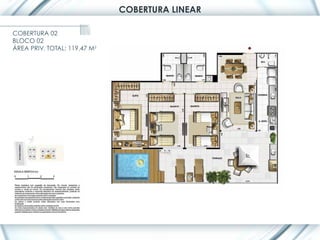 COBERTURA LINEAR

COBERTURA 02
BLOCO 02
ÁREA PRIV. TOTAL: 119,47 M2
 