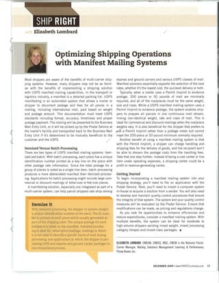PARCEL Dec 2009  ELombard Optimizing Shipping - Manifest