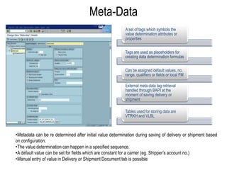 Meta-DataMetadata can be re determined after initial value determination during saving of delivery or shipment based on configuration. 