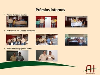 Prêmios internos
• Prêmio Tempo de Serviços
• Participação nos Lucros e Resultados
• Bônus de Participação de Metas
 