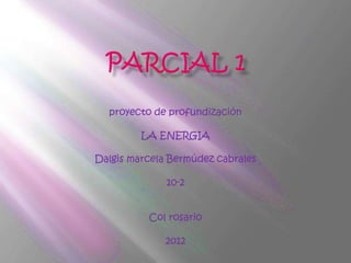 proyecto de profundización

         LA ENERGIA

Dalgis marcela Bermúdez cabrales

              10-2


          Col rosario

              2012
 