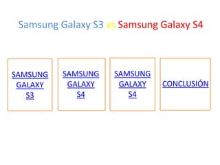 Samsung Galaxy S3 vs Samsung Galaxy S4
SAMSUNG
GALAXY
S3
SAMSUNG
GALAXY
S4
SAMSUNG
GALAXY
S4
CONCLUSIÓN
 