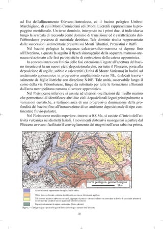 ad Est dell'allineamento Olevano-Antrodoco, ed il bacino pelagico Umbro-
Marchigiano, di cui i Monti Cornicolani ed i Monti Lucretili rappresentano la pro-
paggine meridionale. Un terzo dominio, interposto tra i primi due, si individuava
lungo la scarpata di raccordo come dominio di transizione ed è caratterizzato dal-
l'abbondante presenza di materiale detritico. Tale dominio risulta rappresentato
dalle successioni sedimentarie presenti sui Monti Tiburtini, Prenestini e Ruffi.
     Nel bacino pelagico la sequenza calcareo-silico-marnosa si depone fino
all'Elveziano, a questa fa seguito il flysch sinorogenico della sequenza marnoso-are-
nacea relazionato alle fasi parossistiche di costruzione della catena appenninica.
     In concomitanza con l'inizio delle fasi estensionali legate all'apertura del baci-
no tirrenico si ha un nuovo ciclo deposizionale che, per tutto il Pliocene, porta alla
deposizione di argille, sabbie e calcareniti (Unità di Monte Vaticano) in bacini ad
andamento appenninico in progressivo ampliamento verso NE, dislocati trasver-
salmente da faglie listriche con direzione N40E. Tale unità, osservabile lungo il
corso della via Palombarese, funge da substrato per tutte le formazioni affioranti
dall'area metropolitana romana al settore appenninico.
     Nel Pleistocene inferiore si assiste ad ulteriori oscillazioni del livello marino
che permettono di identificare altri due cicli deposizionali legati principalmente a
variazioni eustatiche, a testimonianza di una progressiva diminuzione della pro-
fondità del bacino fino all'instaurazione di un ambiente deposizionale di tipo con-
tinentale fluvio-palustre.
     Nel Pleistocene medio-superiore, intorno a 0.8 Ma, si assiste all'inizio dell'at-
tività vulcanica nei distretti laziali. I movimenti distensivi susseguitisi a partire dal
Pliocene avevano facilitato il convogliamento dei magmi nell'area sabatina prima,




                                         10
 