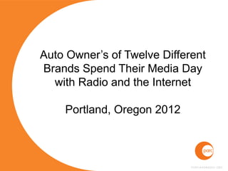 Auto Owner’s of Twelve Different
Brands Spend Their Media Day
with Radio and the Internet
Portland, Oregon 2012
 
