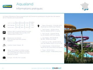 Les parcs de loisirs sans attendre
Aqualand
Informations pratiques
13
• Bassin d’Arcachon - 05 56 66 39 39
Route des lacs ...