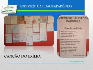 INTERTEXTUALIDADES/PARÓDIAS
Gonçalves Dias
CANÇÃO DO EXÍLIO.
 