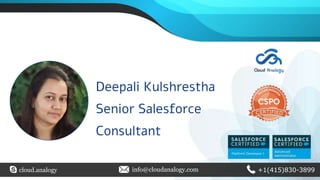 cloud.analogy info@cloudanalogy.com +1(415)830-3899
Deepali Kulshrestha
Senior Salesforce
Consultant
 
