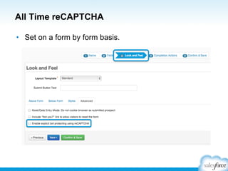 All Time reCAPTCHA
•  Set on a form by form basis.

 