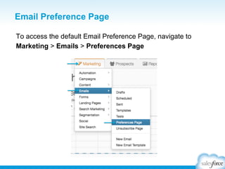 Email Preference Page
To access the default Email Preference Page, navigate to
Marketing > Emails > Preferences Page

 