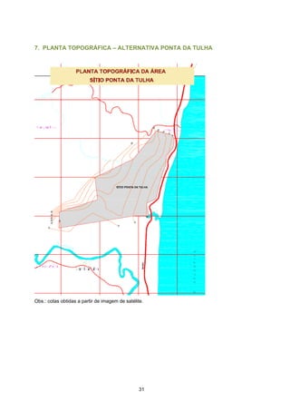 7. PLANTA TOPOGRÁFICA – ALTERNATIVA PONTA DA TULHA




Obs.: cotas obtidas a partir de imagem de satélite.




                                                 31
 