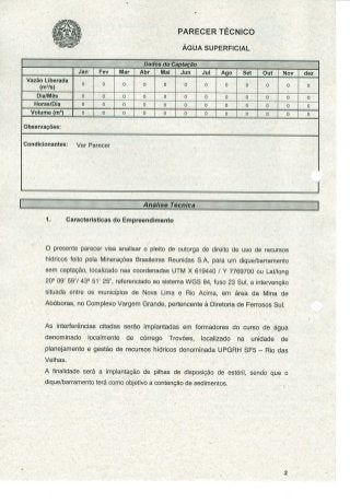 Parecer Técnico Supram - Processo de Outorga n° 11205 2013