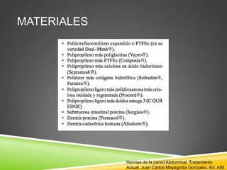 MATERIALES
Hernias de la pared Abdominal, Tratamiento
Actual. Juan Carlos Mayagoitia Gonzalez. Ed. Alfil.
 