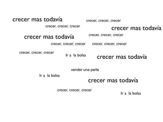 crecer mas todavía                              crecer, crecer, crecer
                  crecer, crecer, crecer
                                                                crecer mas todavía
     crecer mas todavía                          crecer, crecer, crecer

                      crecer, crecer, crecer        crecer, crecer, crecer

  crecer, crecer, crecer
                                Ir a la bolsa
                                                       crecer mas todavía
                                   vender una parte
              Ir a la bolsa
                                                 crecer mas todavía
                           crecer, crecer, crecer
                                                                         Ir a la bolsa
 