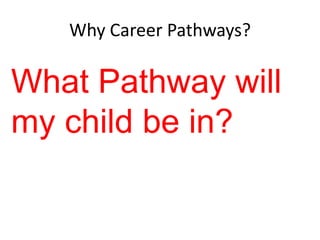 Why Career Pathways?

What Pathway will
my child be in?

 