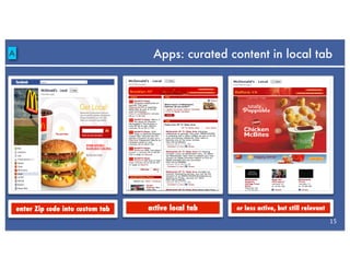 A                                     Apps: curated content in local tab




    enter Zip code into custom tab   active local tab   or less active, but still relevant

                                                                                             15
 