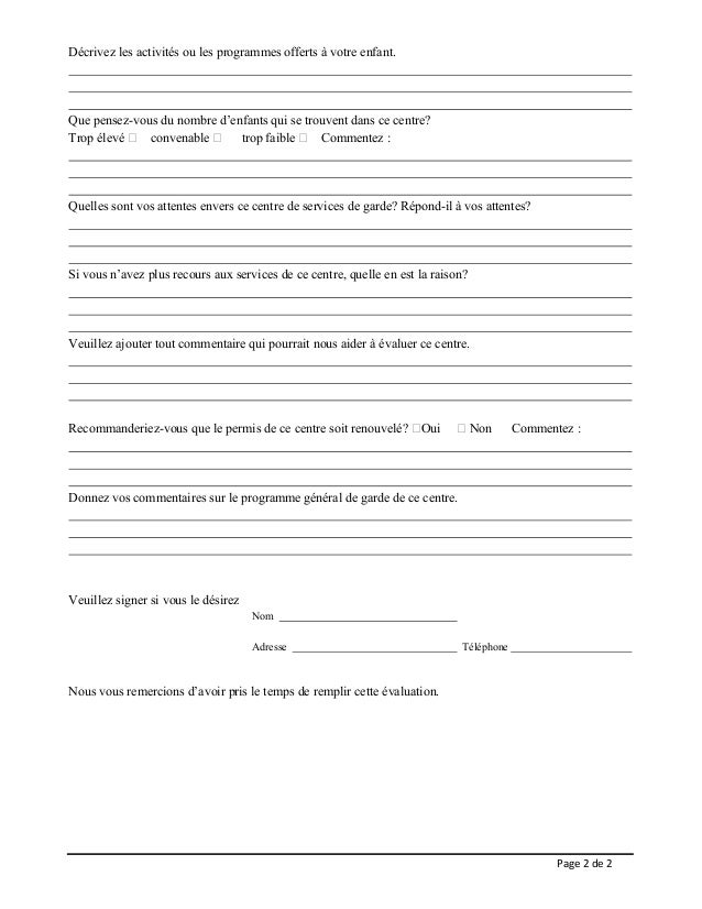 Formulaire D Evaluation Parents Formulaire D Evaluation Parents
