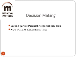 Decision Making
15
Second part of Parental Responsibility Plan
NOT SAME AS PARENTING TIME
 