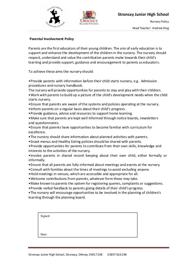 Parental involvement policy nursery