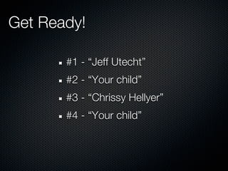 Get Ready!

       #1 - “Jeff Utecht”
       #2 - “Your child”
       #3 - “Chrissy Hellyer”
       #4 - “Your child”
 
