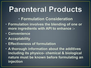 Parenteral products Part- I | PPTX