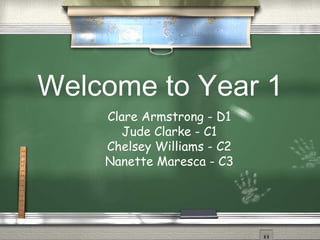 Welcome to Year 1
    Clare Armstrong - D1
       Jude Clarke - C1
    Chelsey Williams - C2
    Nanette Maresca - C3
 
