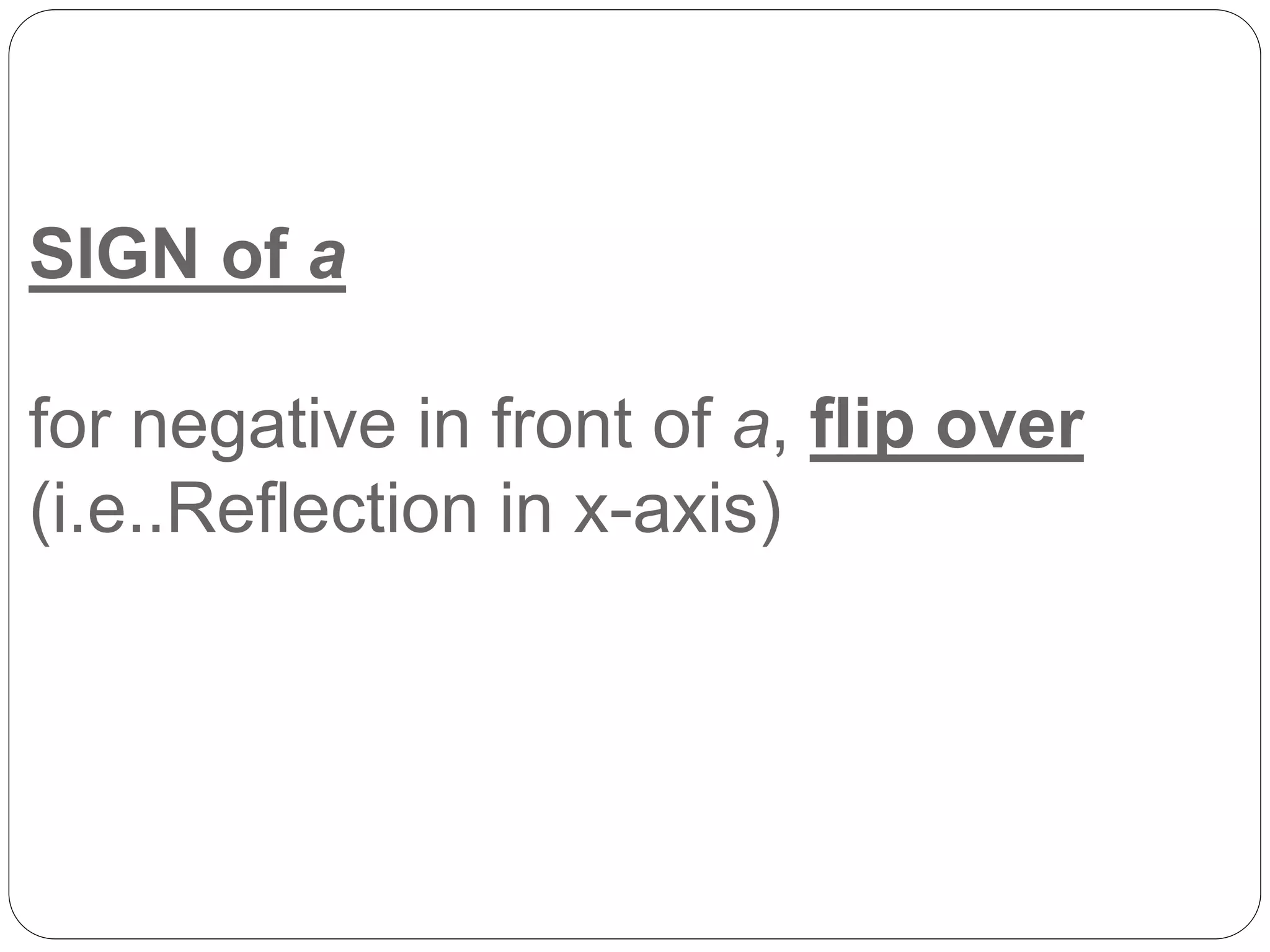 SIGN of a
for negative in front of a, flip over
(i.e..Reflection in x-axis)
 
