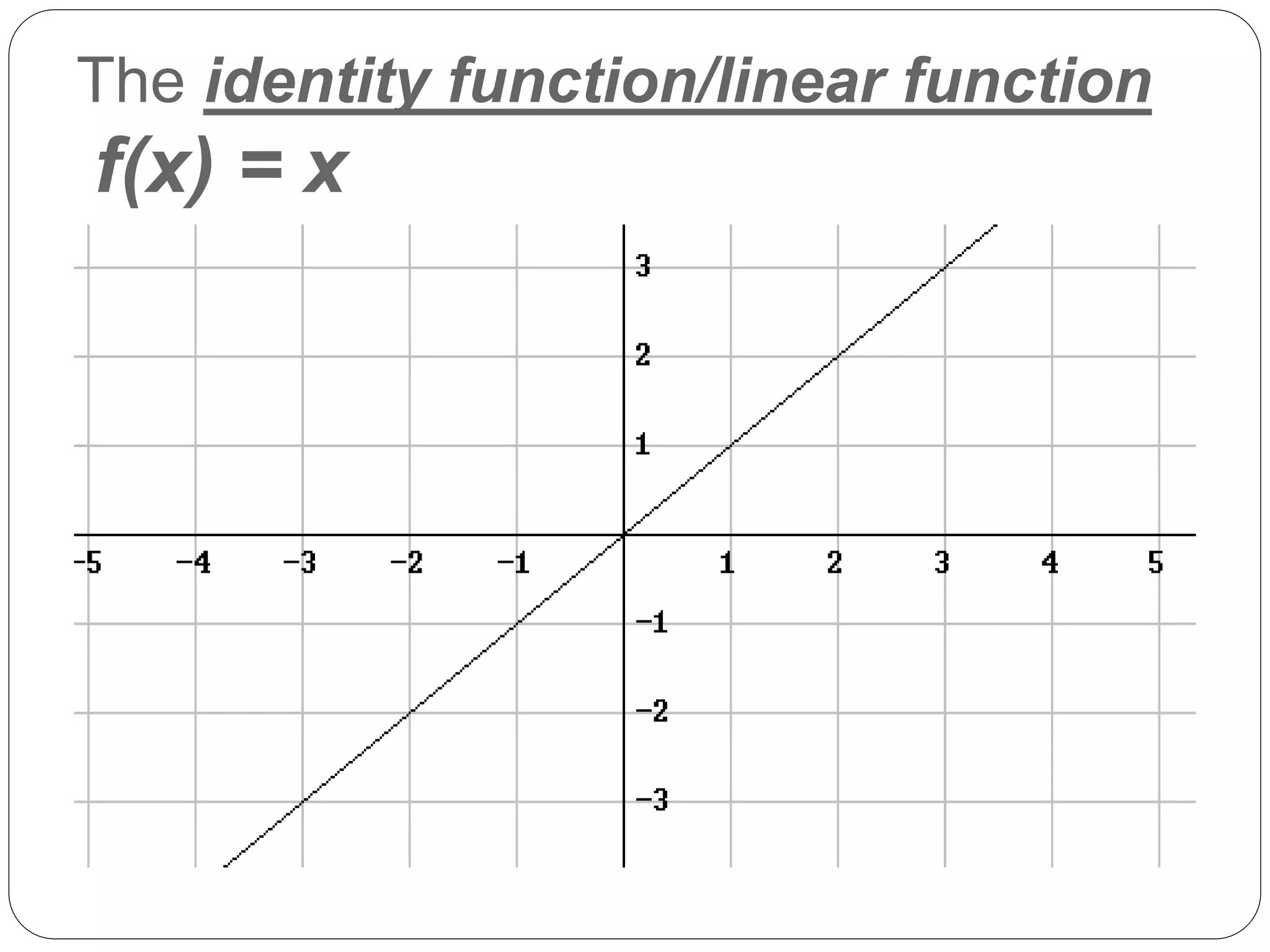The identity function/linear function
f(x) = x
 