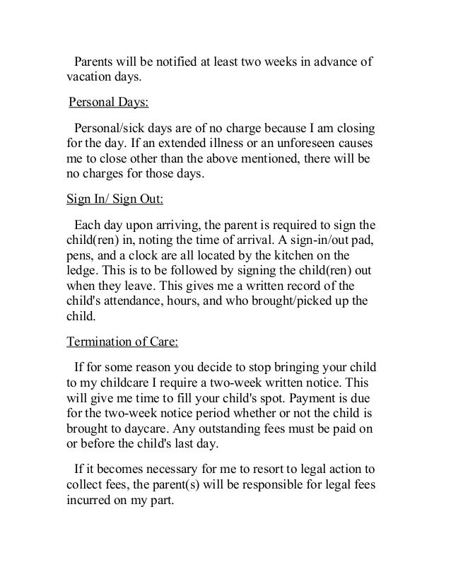 daycare notice letter two weeks