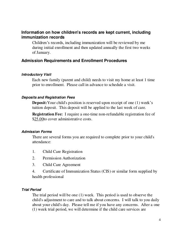 Home Daycare Child Care Agreement Template