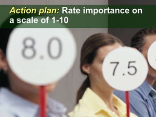 Action plan:  Rate importance on a scale of 1-10 