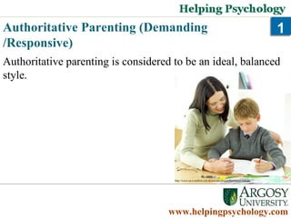 Authoritative Parenting (Demanding /Responsive)   www.helpingpsychology.com Authoritative parenting is considered to be an ideal, balanced style.  http://www.ea.e-renfrew.sch.uk/parents/images/Parentandchild.jpg 1 