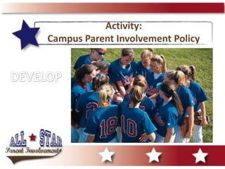 What does the statute say?Parent participation in regular, two-way, and meaningful communication involving student academic learning and other school activities;That parents play an integral role in assisting their child’s learning;That parents are encouraged to be actively involved in their child’s education at school;That parents are full partners and are included in decision 					making and advisory committees, as appropriate.(SEDL Handout)