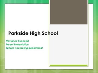 Parkside High School
Naviance Succeed
Parent Presentation
School Counseling Department
 