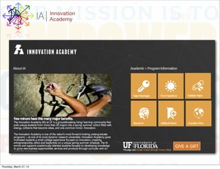 WHYI Innovation
AcademyA
Thursday, March 27, 14
 