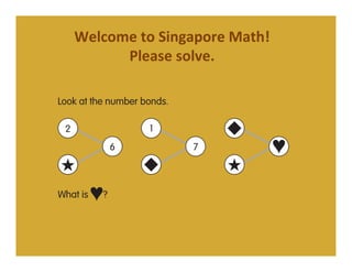 *
                                                                                     (
                                                                                       Welcome	
  to	
  Singapore	
  Math!	
  
                                                                              "     +,$-!./!-,&!0.//.12!1304&#(solve.	
  
                                                                                                     Please	
  
                                                                                    5 ! 6!             7 ! )!       8 ! 9!   :! ;


                                                                              /."   <==>!$-!-,&!1304&#!4=1%/?

                                                                                     @                          '
                                                                                                   *                   A

                                                                              "
ternational (Singapore) Private Limited. Copying is permitted; see page ii.




                                                                              "     +,$-!./!   (
                                                                              "     5 ! B!             7 ! *!       8 ! A!   : ! '6
 