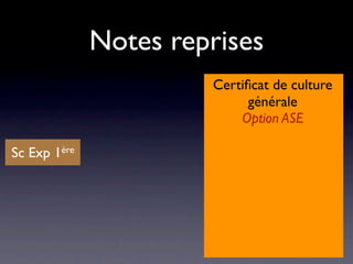 Notes reprises
                       Certiﬁcat de culture
                             générale
                           Option ASE

Sc Exp 1ère
 