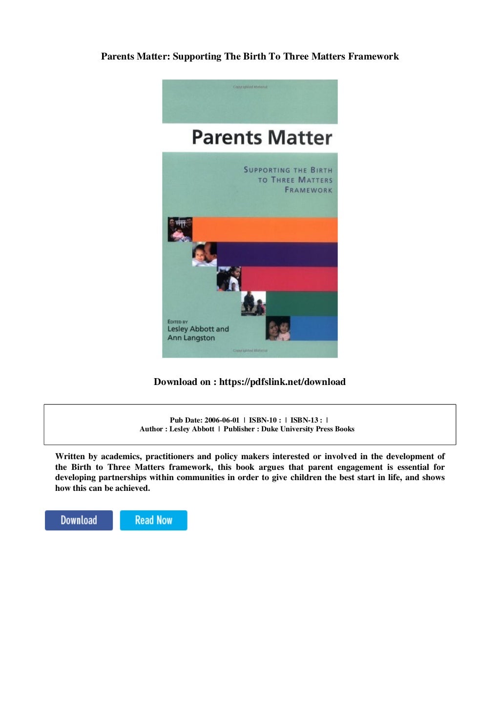 Parents matter supporting the birth to three matters framework