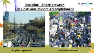Discipline - Bridge between
Life Goals and Efficient Accomplishment
Discipline - Systematic Indiscipline - Chaotic
 