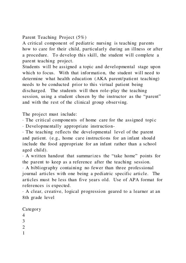 Parent teaching project (5)a critical component of pediatric nu 2 parent teaching project 5a critical component of pediatric nu 1 638