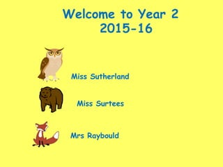 Welcome to Year 2
2015-16
Miss Sutherland
Miss Surtees
Mrs Raybould
 